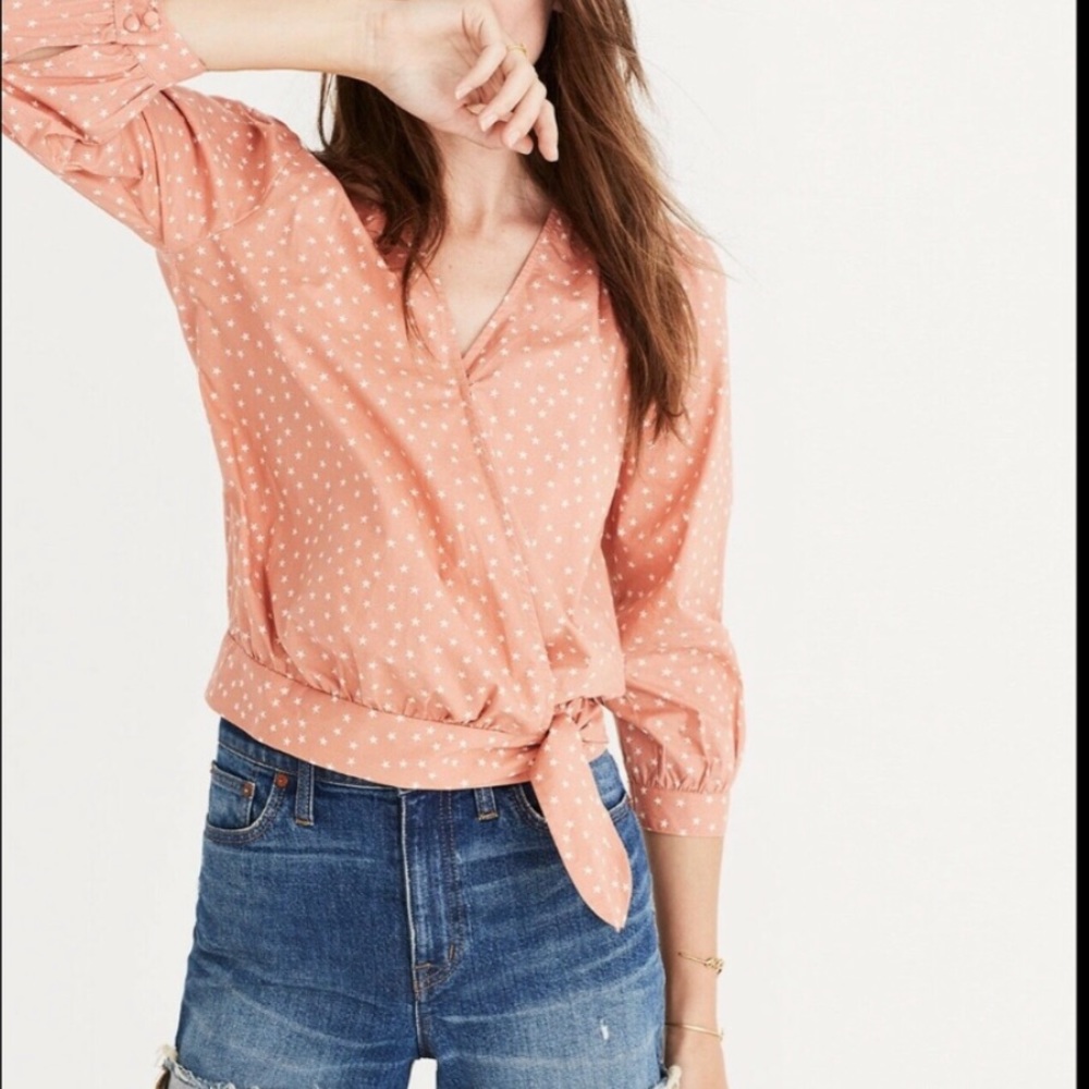 MADEWELL STAR PRINT WRAP TOP PEACH